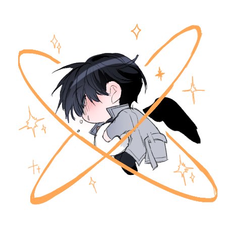 hayu beck, biyoo (omniscient reader's viewpoint), kim dokja, omniscient reader's viewpoint, commentary request, korean commentary, lowres, 1boy, animal, animal hug, black hair, black shirt, black wings, blush, coat, collared shirt, curled up, male focus, mini wings, open clothes, open coat, popped collar, shirt, short hair, sparkle, tears, white coat, wings