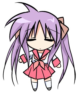 hoshi umi, hiiragi kagami, lucky star, lowres, 00s, = =, chibi, long hair, purple hair, school uniform, serafuku, solo, twintails