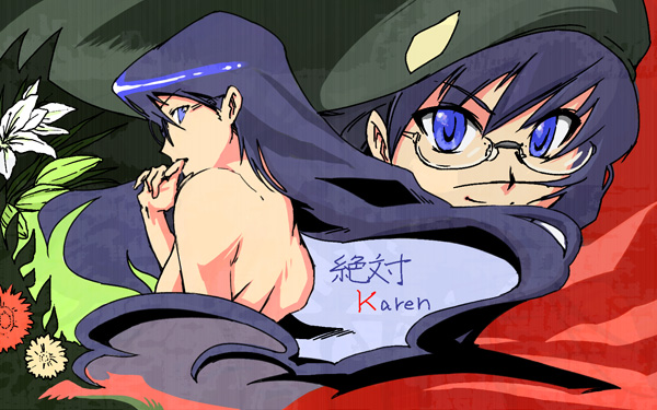 kawamura hitoshin, kawamura kazuma, nogami aoi, zettai karen children, bad id, bad pixiv id, 00s, 1girl, aged up, back, bare shoulders, glasses, hat