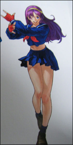 asamiya athena, psycho soldier, snk, the king of fighters, 1girl, female focus, fingering, fingerless gloves, full body, gloves, grin, legs, long hair, purple hair, skirt, smile, solo