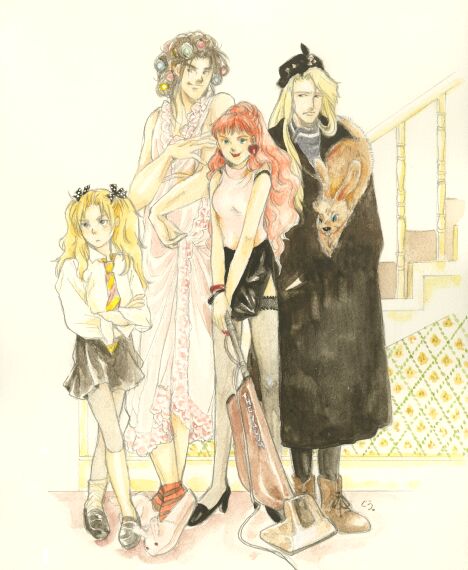 enki (juuni kokuki), keiki (juuni kokuki), nakajima youko, juuni kokuki, 1girl, 3boys, crossdressing, multiple boys