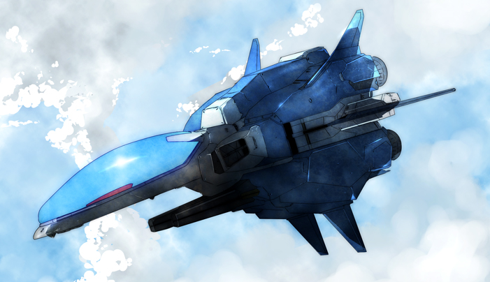 hamushima, r-9a arrowhead, irem, r-type, r-type final, cloud, day, flying, no humans, realistic, science fiction, ship, sky, spacecraft, starfighter, watercraft