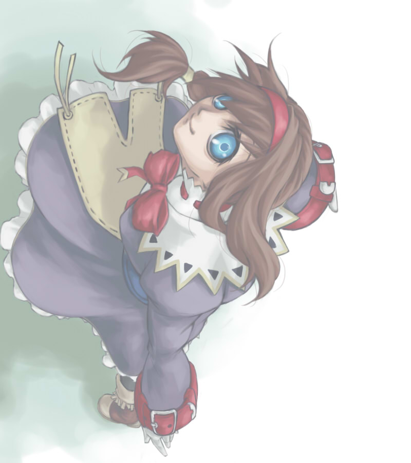 wild arms, 1girl, blue eyes, brown hair, dress, female focus, hairband, solo