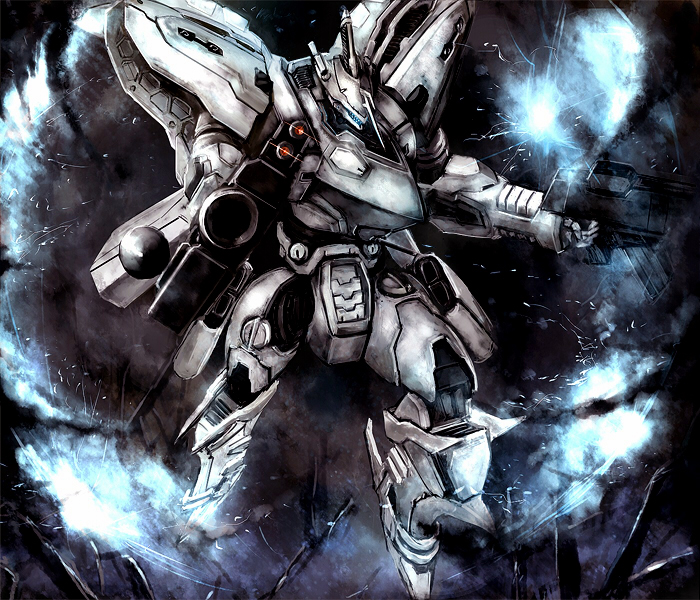 white glint, armored core, armored core: for answer, fromsoftware, dual wielding, gun, holding, mecha, robot, solo, weapon