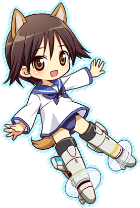 mochiya marosuke, miyafuji yoshika, strike witches, world witches series, lowres, 00s, 1girl, animal ears, brown eyes, brown hair, dog ears, dog tail, female focus, short hair, solo, striker unit, tail