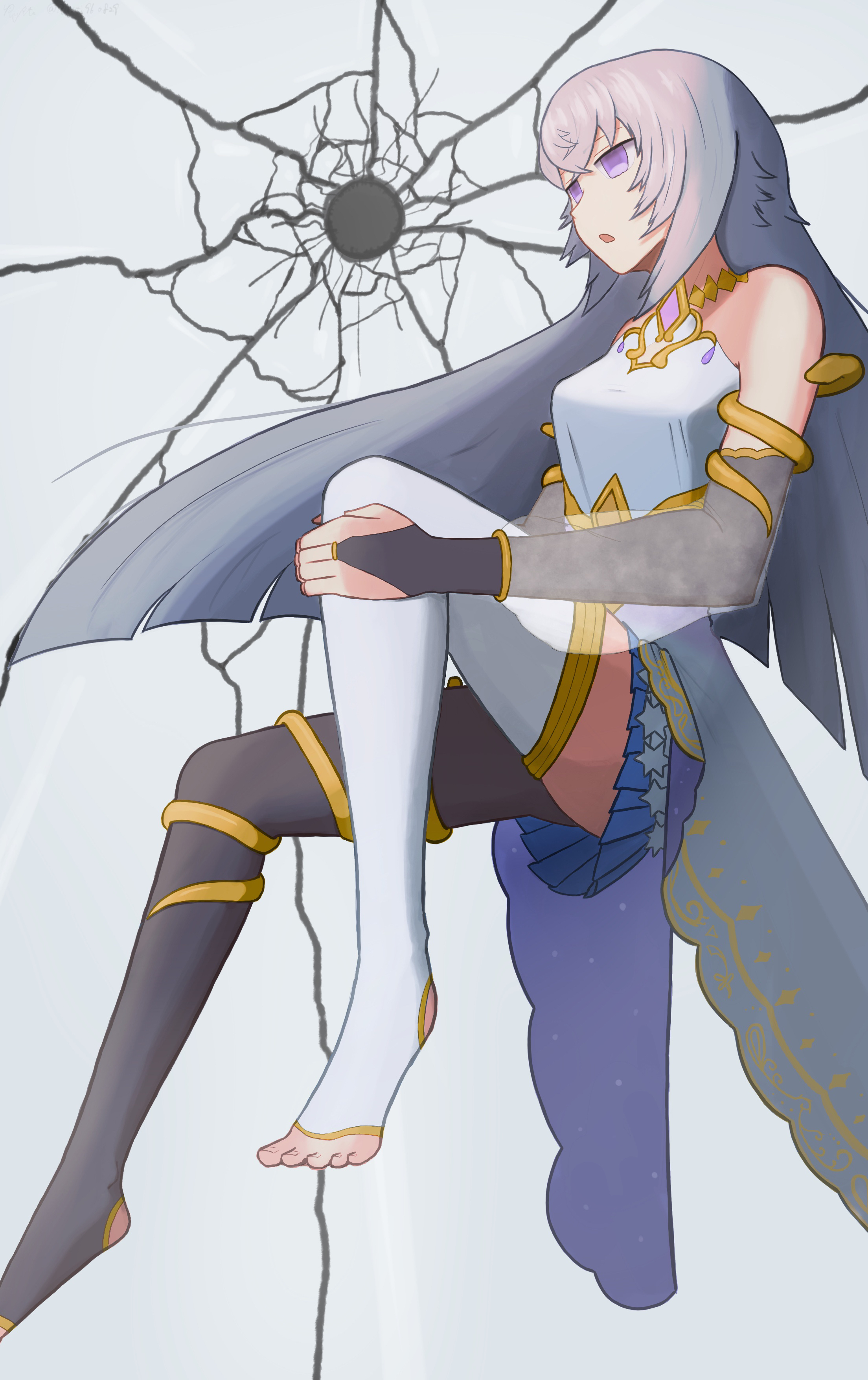 magic mirror (grimms notes), grimms notes, highres, 1girl, artistic error, bare shoulders, blue skirt, empty eyes, long hair, purple hair, rusti960829, skirt, solo, toenails, very long hair