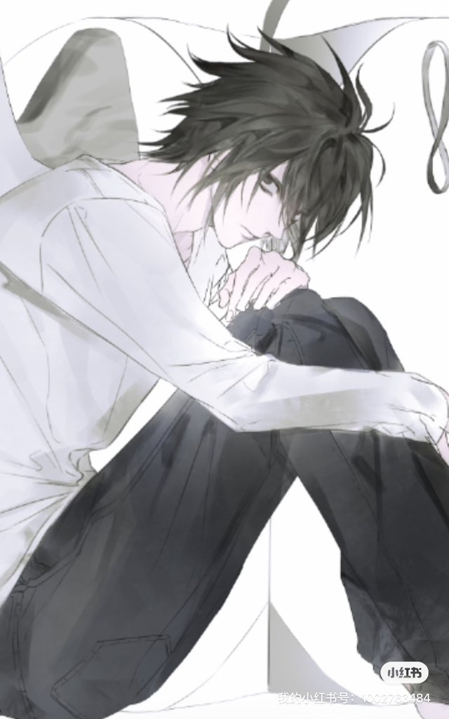 8knff, l (death note), death note, 1boy, bags under eyes, black eyes, black hair, black pantyhose, feet out of frame, hair between eyes, hugging own legs, long sleeves, looking at viewer, male focus, messy hair, no eyebrows, pantyhose, shirt, short hair, sitting, solo, white shirt