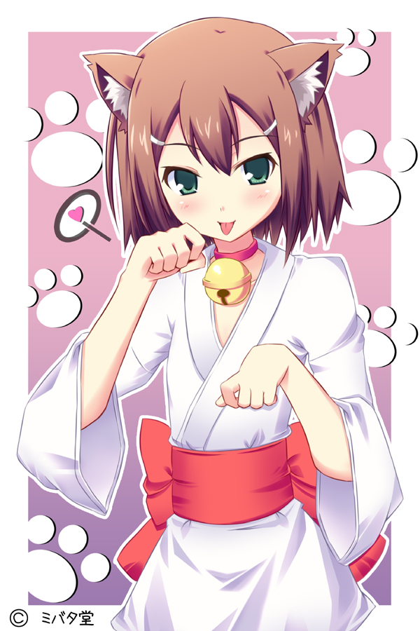 nectar (fujiya), kinoshita hideyoshi, baka to test to shoukanjuu, 1boy, :p, animal ears, bell, cat ears, crossdressing, crossdressing (mtf), male focus, sash, solo, tongue, tongue out, trap
