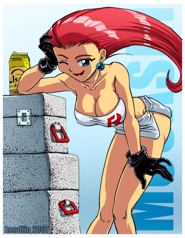 kandlin, jessie (pokemon), nintendo, pokemon, 1girl, breasts, female focus, gloves, large breasts, pink hair, solo, team rocket