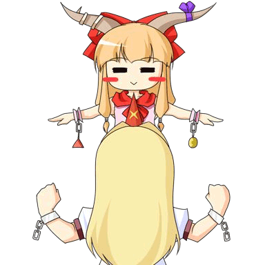 urushi, hoshiguma yuugi, ibuki suika, niconico, touhou, animated, animated gif, lowres, = =, female focus, horns, parody, single horn, transparent background