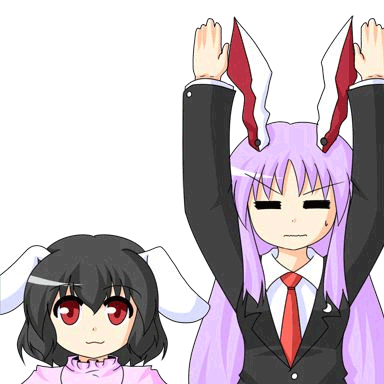 urushi, inaba tewi, reisen udongein inaba, niconico, touhou, animated, animated gif, lowres, = =, animal ears, black hair, female focus, parody, purple hair, rabbit ears, red eyes, transparent background