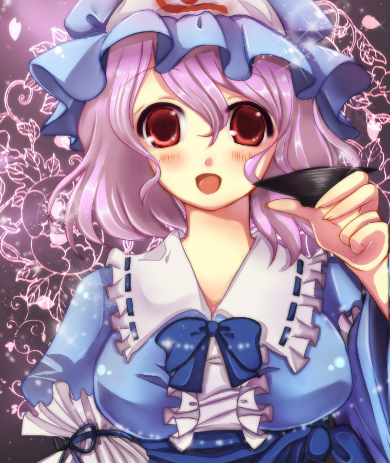 asagiri (artist), asagiri (tokinedu), saigyouji yuyuko, touhou, 1girl, female focus, hat, pink hair, red eyes, short hair, solo