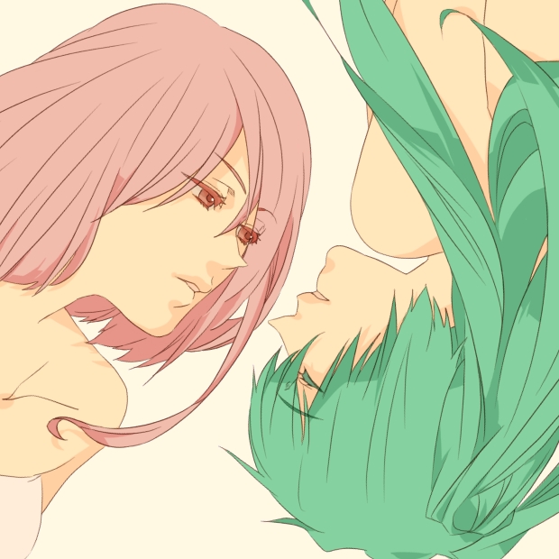 marui happa, hatsune miku, megurine luka, vocaloid, bad id, bad pixiv id, 2girls, multiple girls, nude