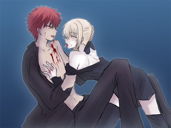 kamino (bbpn), amakusa shirou (fate), amakusa shirou (fate) (fanfic), artoria pendragon (fate), emiya shirou, saber (fate), saber alter, fate/stay night, fate (series), 00s, alternate universe, blood