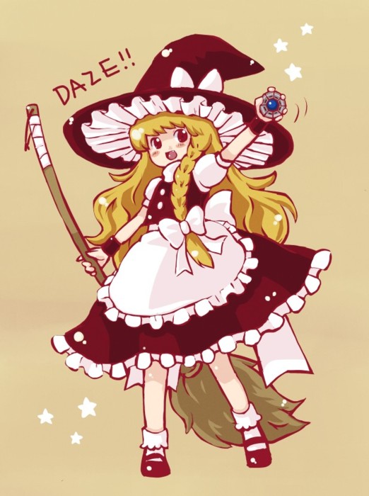 yukiu con, kirisame marisa, touhou, 1girl, blonde hair, braid, broom, female focus, full body, hat, long hair, mini-hakkero, side braid, solo, witch, witch hat