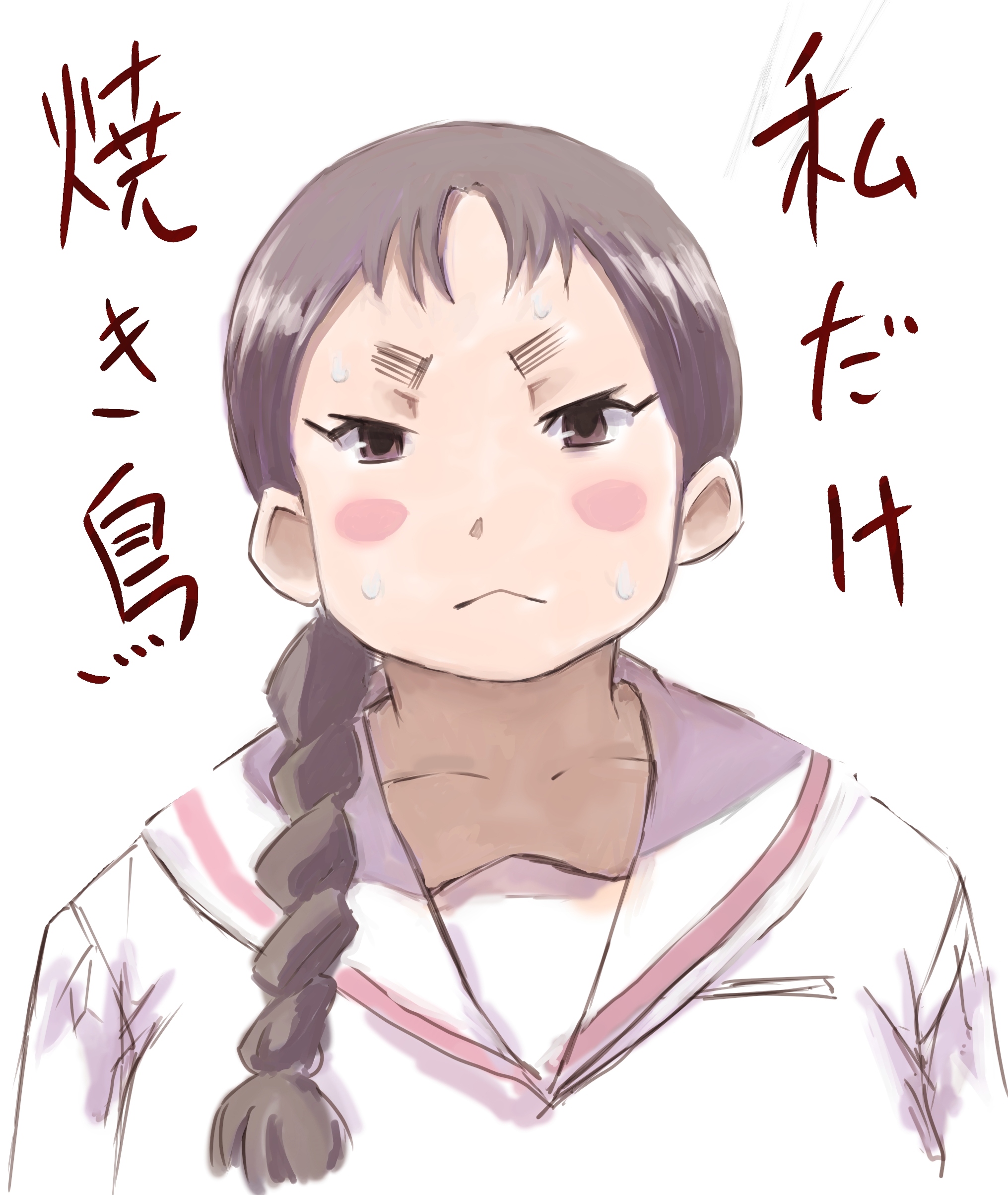 fukabori sumiyo, saki (manga), eyebrows, absurdres, highres, 00s, 1girl, :<, braid, brown eyes, brown hair, female focus, long hair, single braid, solo