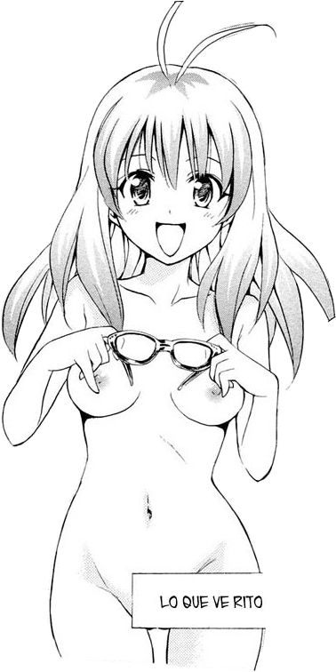 yabuki kentarou, run elsie jewelria, to love-ru, 00s, 1girl, breasts, censored, convenient censoring, glasses, long hair, monochrome, navel, nipples, nude, open mouth