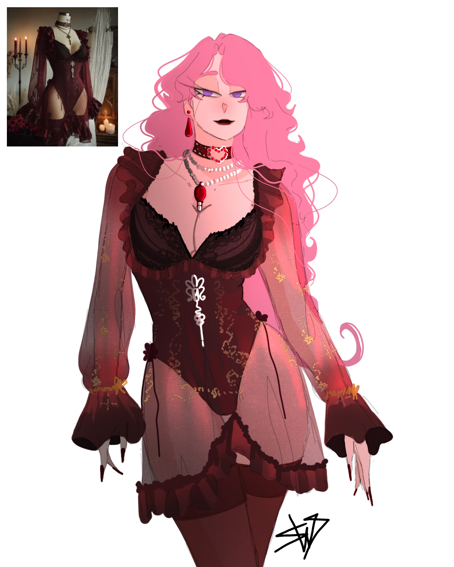 vanessa enoteca, black clover, 1girl, breasts, cleavage, large breasts, long hair, pink hair, purple eyes, solo