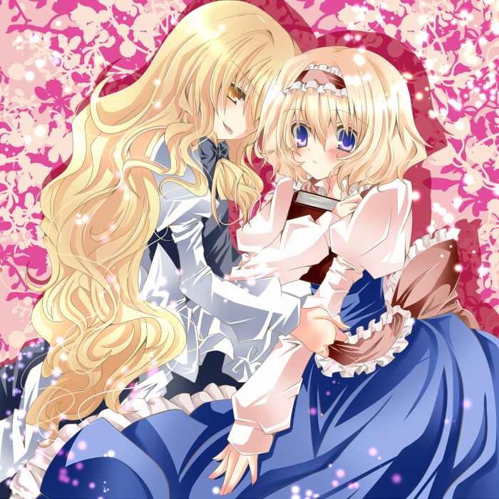nanase nao, alice margatroid, kirisame marisa, touhou, bad id, bad pixiv id, 2girls, blonde hair, blue eyes, female focus, hairband, long hair, multiple girls, short hair, yellow eyes