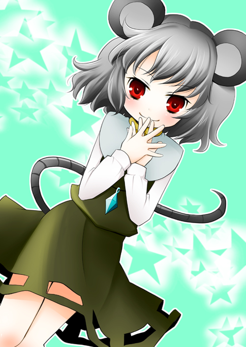 miyata waltz, nazrin, touhou, bad id, bad pixiv id, 1girl, animal ears, female focus, grey hair, jewelry, mouse ears, mouse tail, pendant, red eyes, short hair, solo, standing, tail