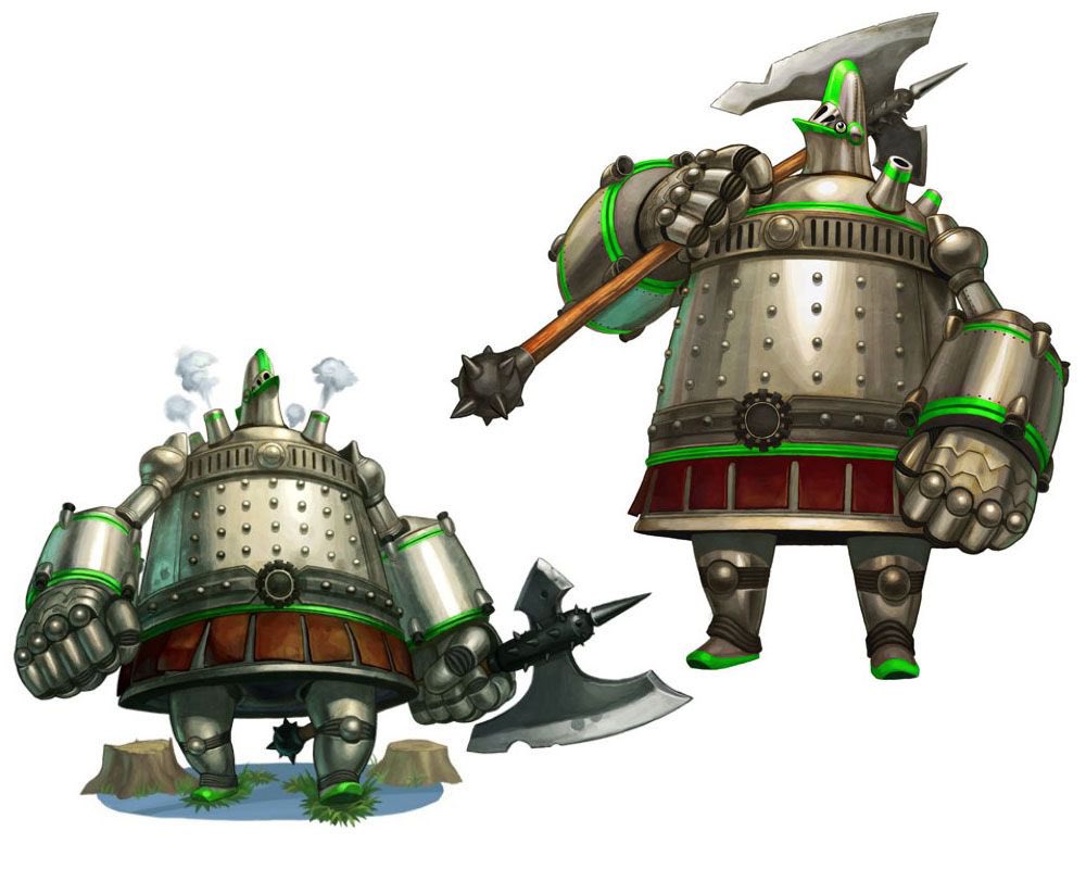 tin man (the wizard of oz), media.vision, riz-zoawd, the wizard of oz, concept art, official art, 1boy, axe, big hand, joints, knight, over shoulder, robot, robot joints, steam, weapon, weapon over shoulder, white background