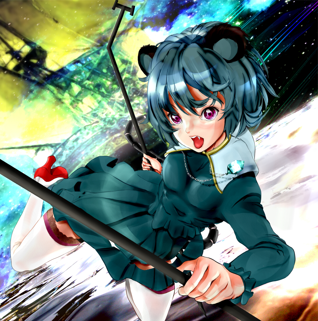 reri, nazrin, touhou, bad id, bad pixiv id, 1girl, animal ears, blue hair, female focus, high heels, jewelry, mouse ears, mouse tail, pendant, pink eyes, shoes, short hair, solo, tail, thighhighs