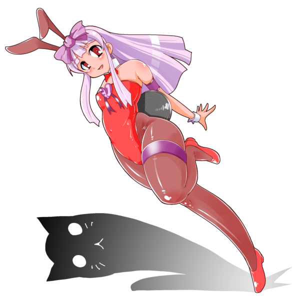 amano taiki, 3.1-tan, dos cat, os-tan, bad id, bad pixiv id, 1girl, animal ears, breasts, brown eyes, cleavage, fake animal ears, female focus, pantyhose, playboy bunny, purple hair, rabbit ears, shoes, small breasts, solo, wide hips