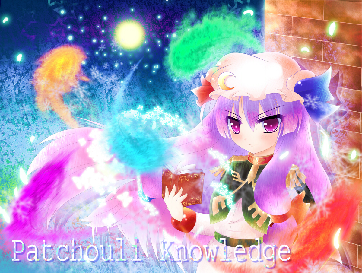 hoshineko (kiraneko), patchouli knowledge, gundam, touhou, uniform, bad id, bad pixiv id, 1girl, book, female focus, hat, long hair, moon, purple eyes, purple hair, solo