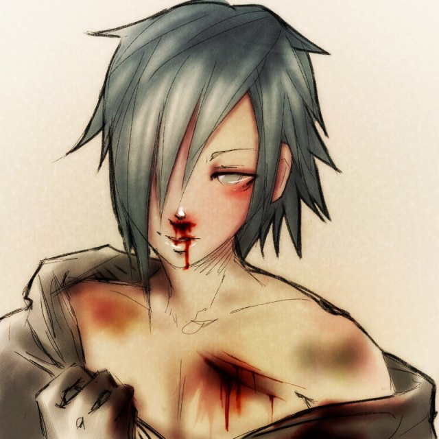 organization xiii, zexion, kingdom hearts, blood, green hair, male focus, nosebleed, yellow eyes