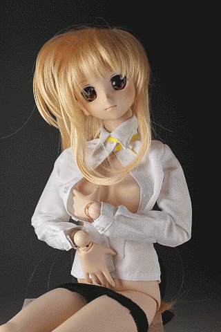 choudai, fate testarossa, lyrical nanoha, mahou shoujo lyrical nanoha, animated, animated gif, lowres, photo (medium), stop motion animation, unconventional media, 00s, 1girl, black panties, blonde hair, breast massage, breasts, clothed masturbation, creepy, doll, doll joints, female focus, female masturbation, figure, figure (medium), grabbing another's breast, grabbing own breast, groping, horror (theme), joints, masturbation, open clothes, open shirt, panties, panty pull, red eyes, shirt, small breasts, solo, uncanny valley, underwear, white shirt