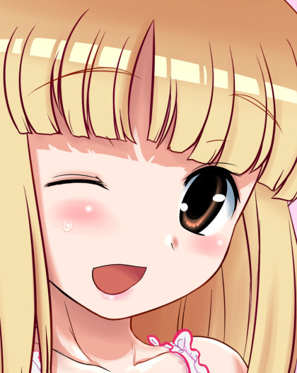 konmori (kinbou sokai), fukuji mihoko, saki (manga), 00s, 1girl, blonde hair, female focus, one eye closed, portrait, solo, wink