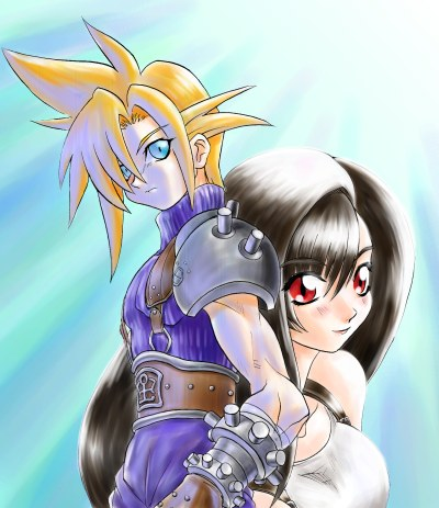 cloud strife, tifa lockhart, final fantasy, final fantasy vii, lowres, 1990s (style)
