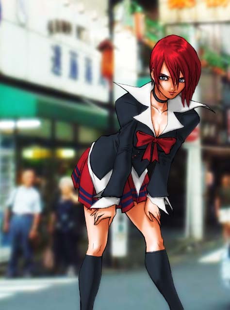 yagami iori, snk, the king of fighters, gender request, genderswap, midnight bliss, red hair, school uniform