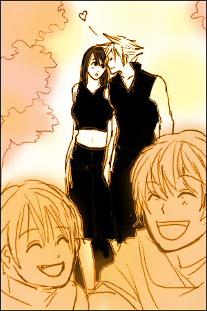 cloud strife, tifa lockhart, final fantasy, final fantasy vii, lowres, 1990s (style), couple, family