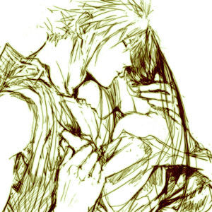 niko (silent.whitesnow), cloud strife, tifa lockhart, final fantasy, final fantasy vii, lowres, 1990s (style), closed eyes, hug, imminent kiss, kiss, retro artstyle, undressing