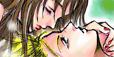 garakuta (chika), cloud strife, tifa lockhart, final fantasy, final fantasy vii, lowres, 1990s (style), closed eyes, imminent kiss, retro artstyle, teras