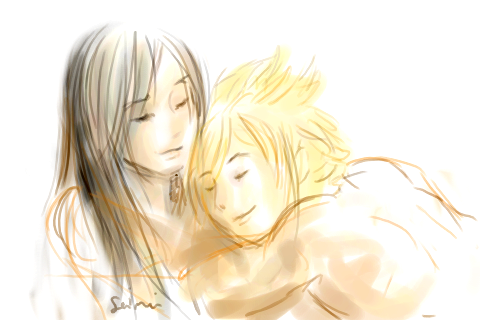 cloud strife, tifa lockhart, final fantasy, final fantasy vii, lowres, 1990s (style), alternate costume, closed eyes, couple, hug