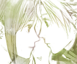 niko (silent.whitesnow), cloud strife, tifa lockhart, final fantasy, final fantasy vii, lowres, 1990s (style), couple, green theme, heart, imminent kiss, monochrome, retro artstyle