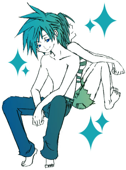 cloud strife, tifa lockhart, final fantasy, final fantasy vii, 1990s (style), alternate costume, back-to-back, barefoot, denim, denim shorts, feet, from behind, jeans, pants, retro artstyle, shorts, tank top, topless female