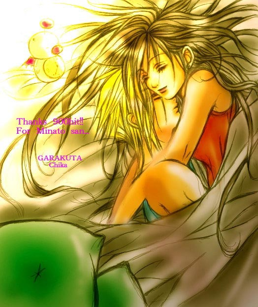 garakuta (chika), cloud strife, tifa lockhart, final fantasy, final fantasy vii, 1990s (style), alternate costume, bed, blanket, closed eyes, hug, retro artstyle, sleeping, smile