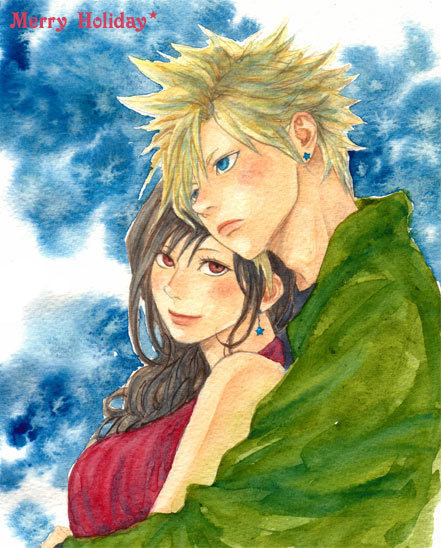 cloud strife, tifa lockhart, final fantasy, final fantasy vii, 1990s (style), alternate costume, hug, hug from behind, jacket, laskull, retro artstyle