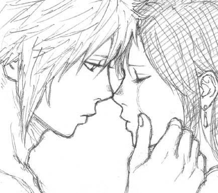 cloud strife, tifa lockhart, final fantasy, final fantasy vii, lowres, 1990s (style), 1boy, 1girl, crying, greyscale, imminent kiss, laskull, monochrome, retro artstyle, simple background, tears, white background