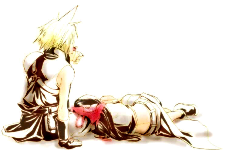 cloud strife, tifa lockhart, final fantasy, final fantasy vii, 1990s (style), lap pillow, sleeping, yawning