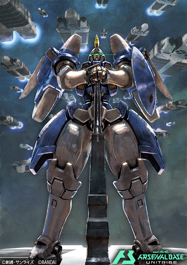 deraken, tallgeese ii, gundam, gundam arsenal base, gundam wing, commentary request, official art, assault visor, beam gun, card (medium), copyright logo, copyright name, copyright notice, green visor, logo, mecha, mecha focus, mobile suit, no humans, robot, science fiction, weapon