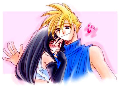 cloud strife, tifa lockhart, final fantasy, final fantasy vii, lowres, 1990s (style), blush, classica, retro artstyle
