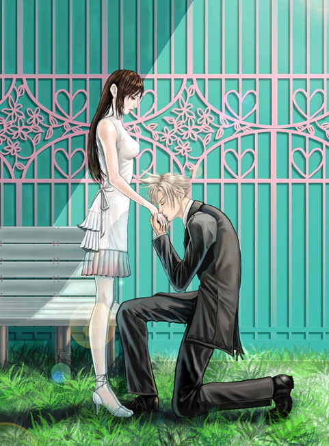 cloud strife, tifa lockhart, final fantasy, final fantasy vii, 1990s (style), apron, couple, formal clothes, kiss, kissing hand, suit