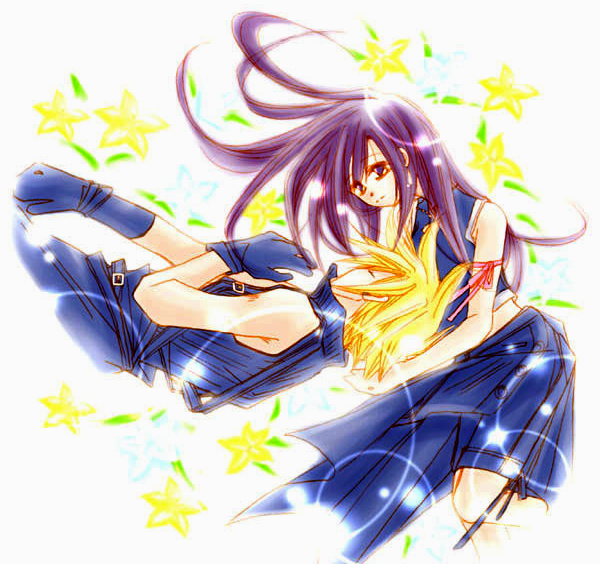 cloud strife, tifa lockhart, final fantasy, final fantasy vii, final fantasy vii: advent children, 1990s (style), alternate costume, classica, closed eyes, retro artstyle