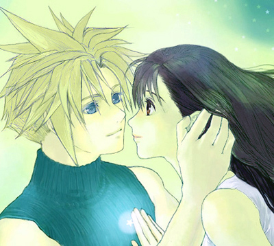 niko (silent.whitesnow), cloud strife, tifa lockhart, final fantasy, final fantasy vii, lowres, 1990s (style), imminent kiss, retro artstyle