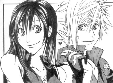 cloud strife, tifa lockhart, final fantasy, final fantasy vii, lowres, 1990s (style), couple, holding hands, monochrome