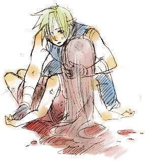 kashiyae, cloud strife, tifa lockhart, final fantasy, final fantasy vii, lowres, 1990s (style), blood, dying, holding, retro artstyle